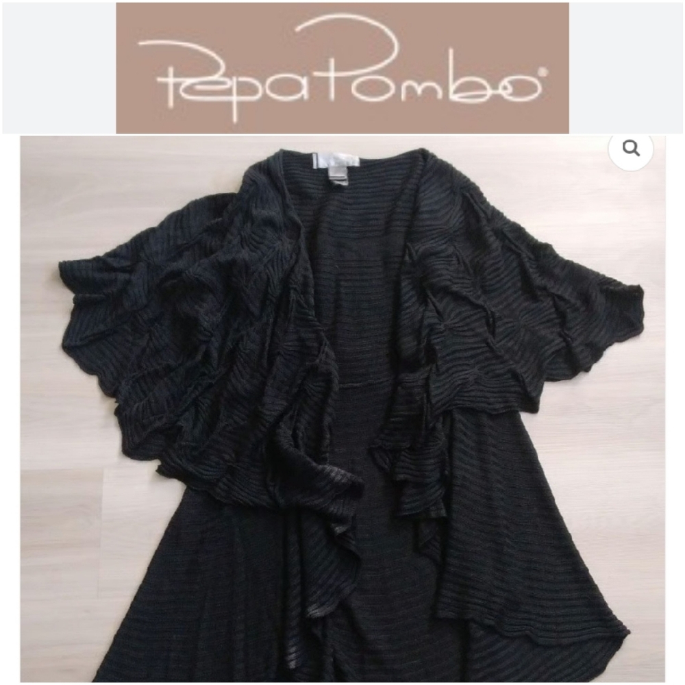 Pepa Pombo Vintage cape duster Knit pintuck black Avant garde one sz